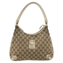 GUCCI GG Canvas Abbey Shoulder Bag Leather Beige Gold 130738 Auth ka4349-13