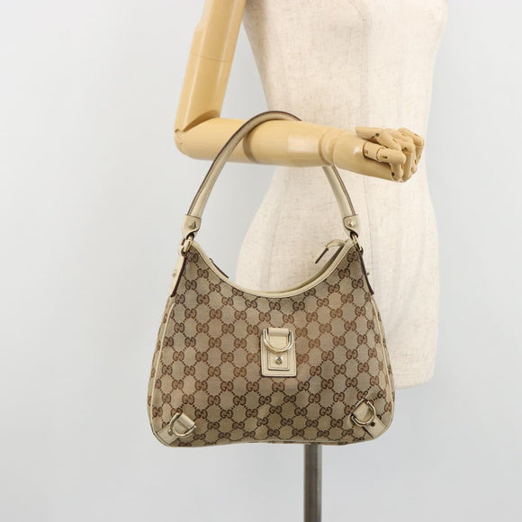 GUCCI GG Canvas Abbey Shoulder Bag Leather Beige Gold 130738 Auth ka4349
