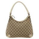 GUCCI GG Canvas Abbey Shoulder Bag Leather Beige Gold 130738 Auth ka4349-2