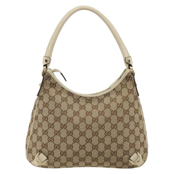 GUCCI GG Canvas Abbey Shoulder Bag Leather Beige Gold 130738 Auth ka4349 - 0