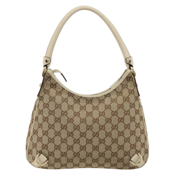GUCCI GG Canvas Abbey Shoulder Bag Leather Beige Gold 130738 Auth ka4349