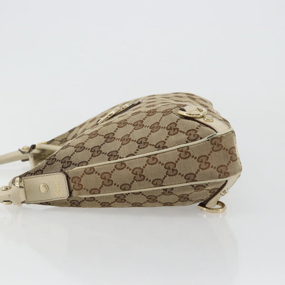 GUCCI GG Canvas Abbey Shoulder Bag Leather Beige Gold 130738 Auth ka4349