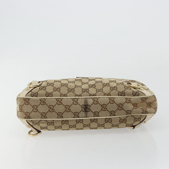 GUCCI GG Canvas Abbey Shoulder Bag Leather Beige Gold 130738 Auth ka4349