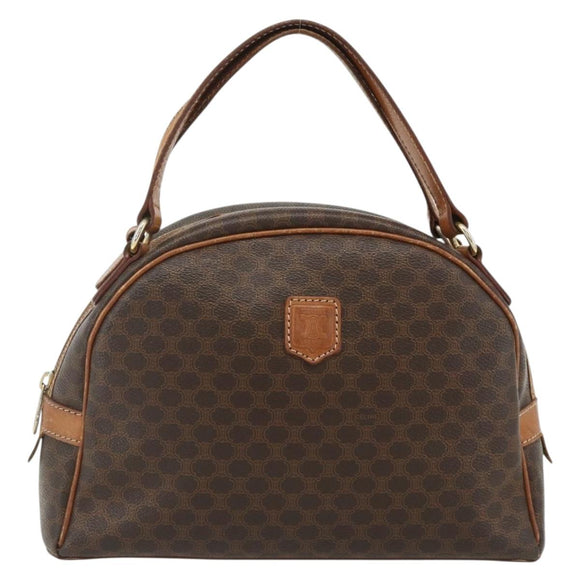 CELINE Macadam Canvas Hand Bag PVC Leather Brown Gold Auth ka4353