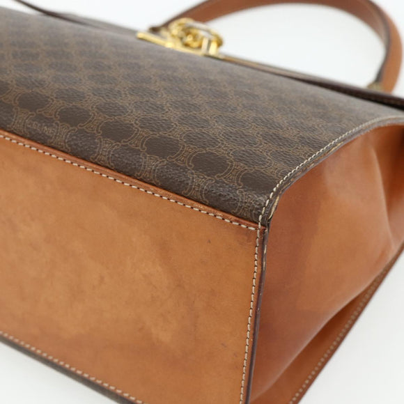 CELINE Macadam Canvas Hand Bag PVC Leather Brown Gold Auth ka4354