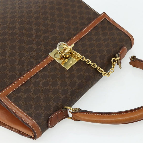 CELINE Macadam Canvas Hand Bag PVC Leather Brown Gold Auth ka4354