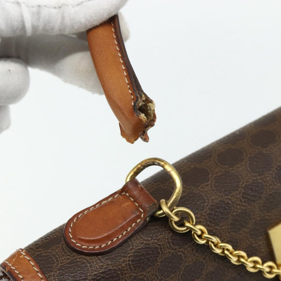 CELINE Macadam Canvas Hand Bag PVC Leather Brown Gold Auth ka4354