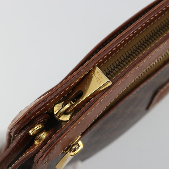CELINE Macadam Canvas Clutch Bag PVC Leather Brown Gold Auth ka4359