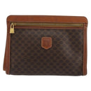 CELINE Macadam Canvas Clutch Bag PVC Leather Brown Gold Auth ka4359-13