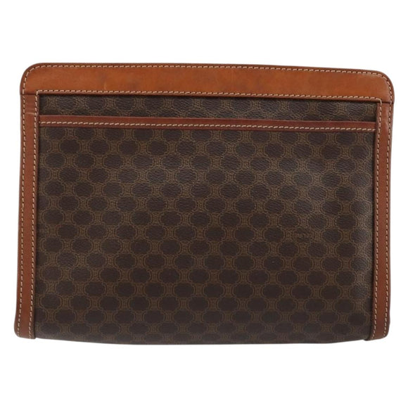 CELINE Macadam Canvas Clutch Bag PVC Leather Brown Gold Auth ka4359