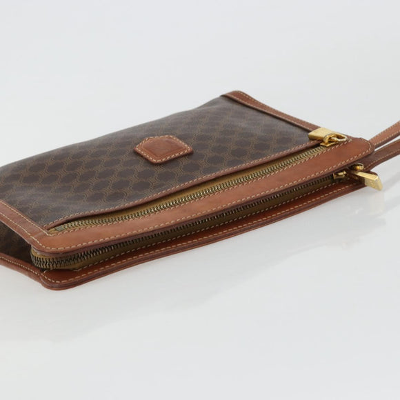 CELINE Macadam Canvas Clutch Bag PVC Leather Brown Gold Auth ka4359