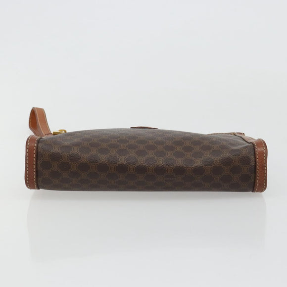 CELINE Macadam Canvas Clutch Bag PVC Leather Brown Gold Auth ka4359