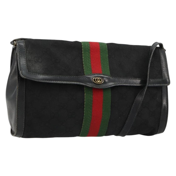 GUCCI GG Canvas Web Sherry Line Bag Black Red Green 37 04 3657 Auth ka4360