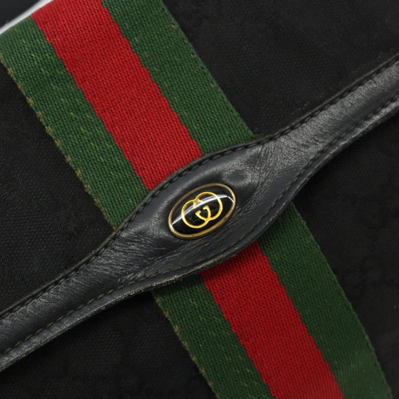 GUCCI GG Canvas Web Sherry Line Bag Black Red Green 37 04 3657 Auth ka4360