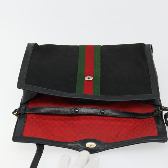 GUCCI GG Canvas Web Sherry Line Bag Black Red Green 37 04 3657 Auth ka4360