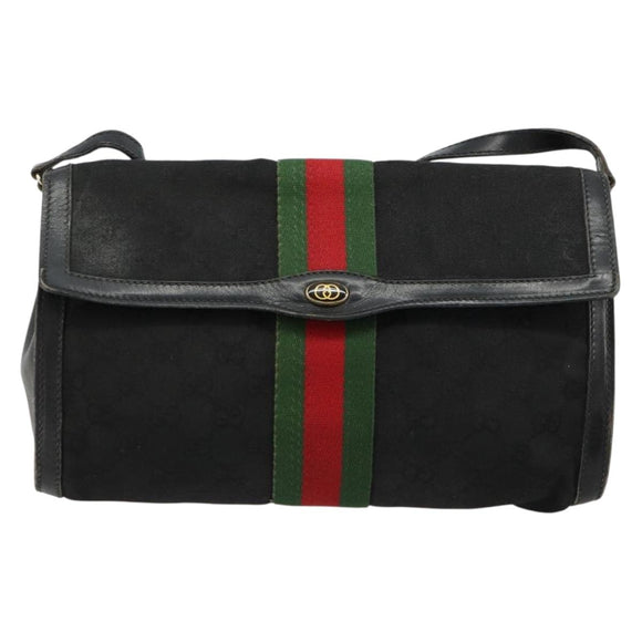 GUCCI GG Canvas Web Sherry Line Bag Black Red Green 37 04 3657 Auth ka4360