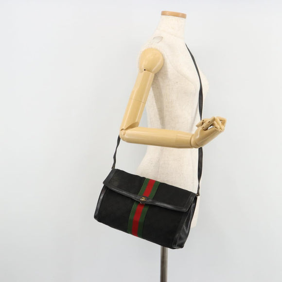 GUCCI GG Canvas Web Sherry Line Bag Black Red Green 37 04 3657 Auth ka4360