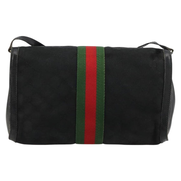 GUCCI GG Canvas Web Sherry Line Bag Black Red Green 37 04 3657 Auth ka4360