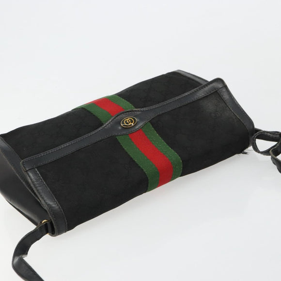 GUCCI GG Canvas Web Sherry Line Bag Black Red Green 37 04 3657 Auth ka4360