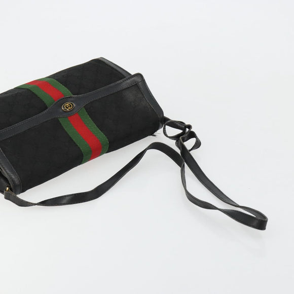 GUCCI GG Canvas Web Sherry Line Bag Black Red Green 37 04 3657 Auth ka4360