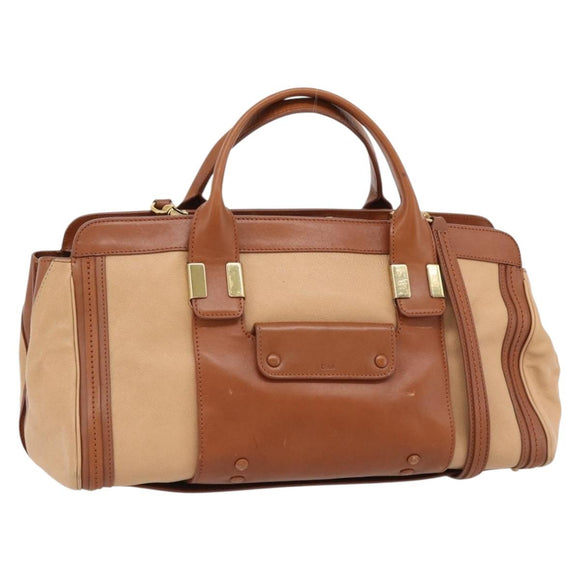 Chloe Alice Handtas Leer 2-weg Bruin Goud beige Auth ka4362