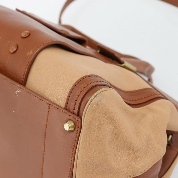 Chloe Alice Handtas Leer 2-weg Bruin Goud beige Auth ka4362