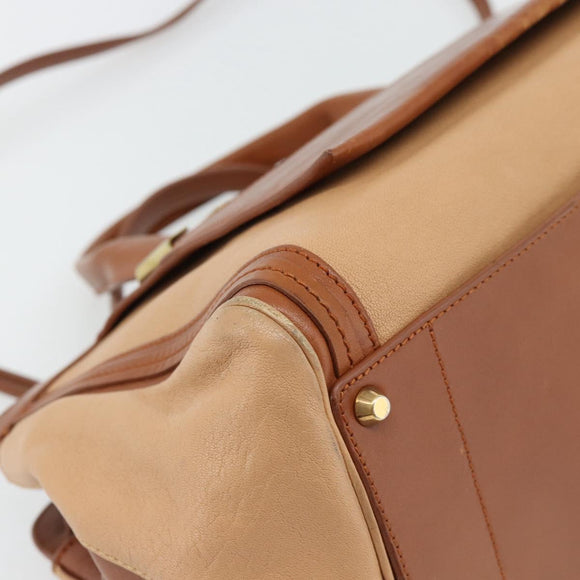 Chloe Alice Handtas Leer 2-weg Bruin Goud beige Auth ka4362