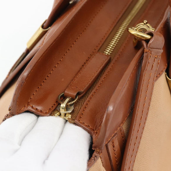 Chloe Alice Handtas Leer 2-weg Bruin Goud beige Auth ka4362