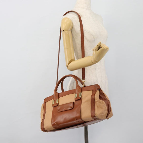 Chloe Alice Handtas Leer 2-weg Bruin Goud beige Auth ka4362