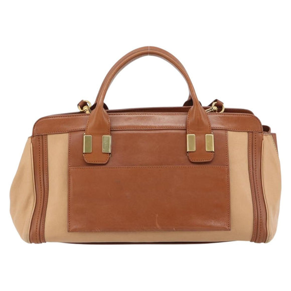 Chloe Alice Handtas Leer 2-weg Bruin Goud beige Auth ka4362