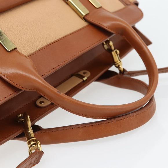 Chloe Alice Handtas Leer 2-weg Bruin Goud beige Auth ka4362
