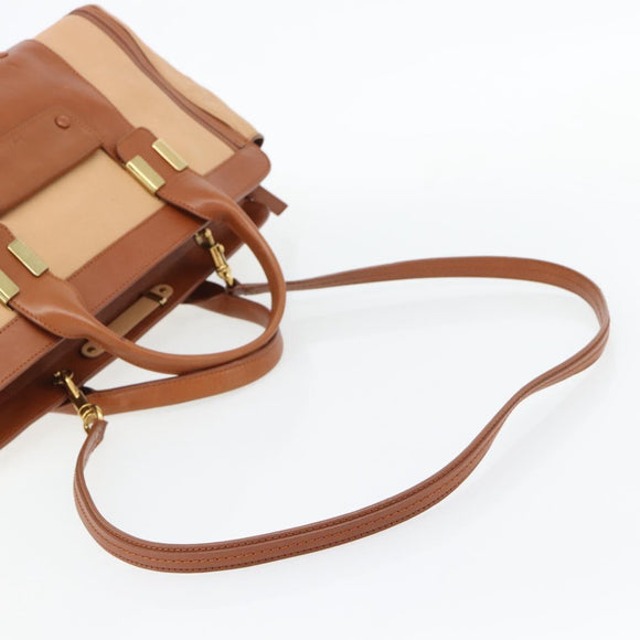 Chloe Alice Handtas Leer 2-weg Bruin Goud beige Auth ka4362