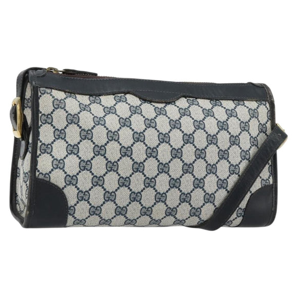 GUCCI GG Supreme Shoulder Bag PVC Navy Gold Auth ka4364
