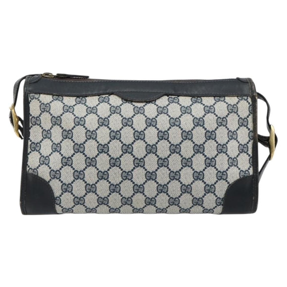 GUCCI GG Supreme Shoulder Bag PVC Navy Gold Auth ka4364
