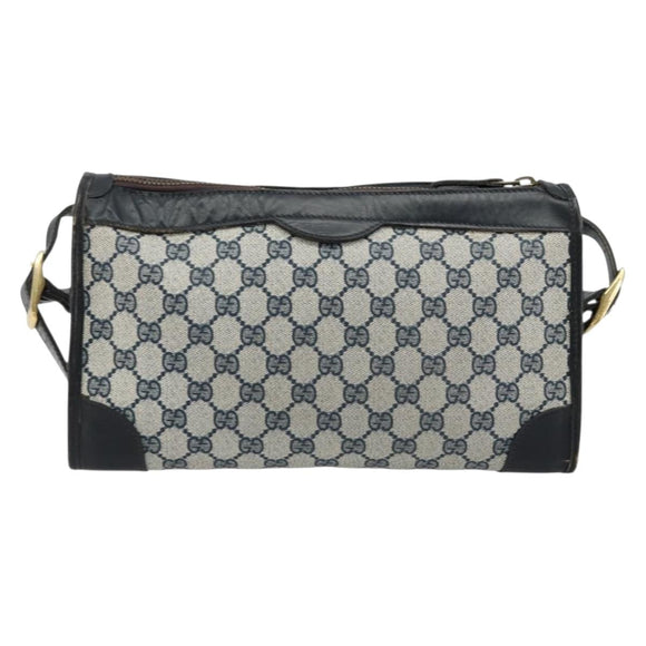 GUCCI GG Supreme Shoulder Bag PVC Navy Gold Auth ka4364