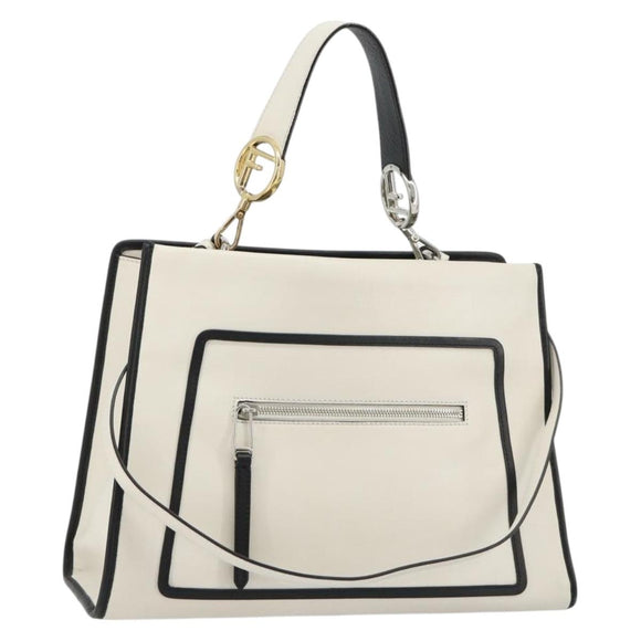 FENDI Runaway Hand Bag Leather 2way White Silver black Auth ka4365A