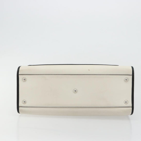 FENDI Runaway Hand Bag Leather 2way White Silver black Auth ka4365A