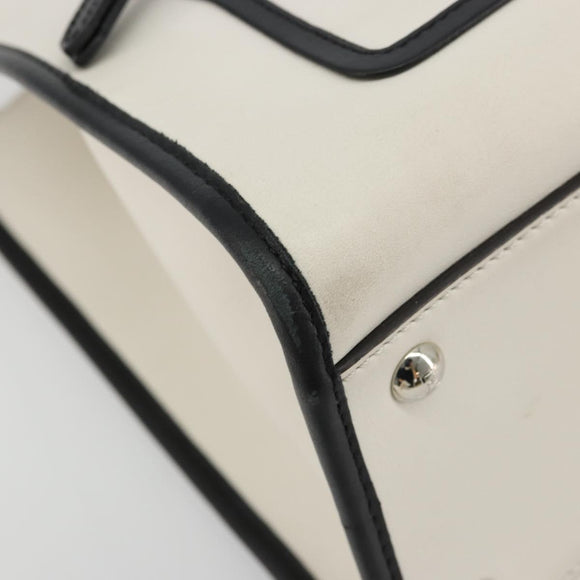 FENDI Runaway Hand Bag Leather 2way White Silver black Auth ka4365A