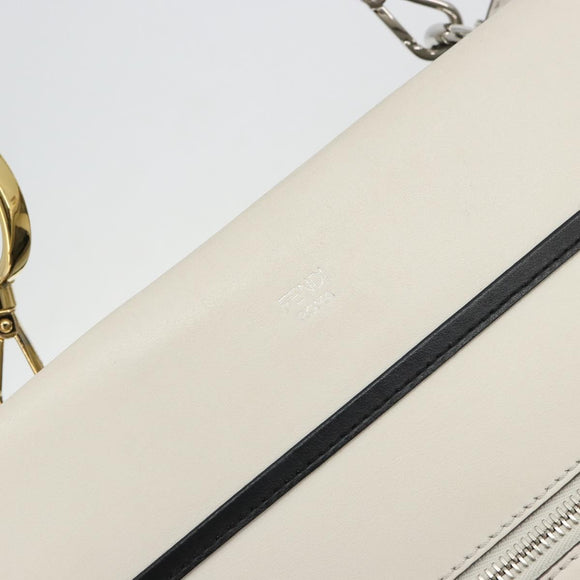 FENDI Runaway Hand Bag Leather 2way White Silver black Auth ka4365A