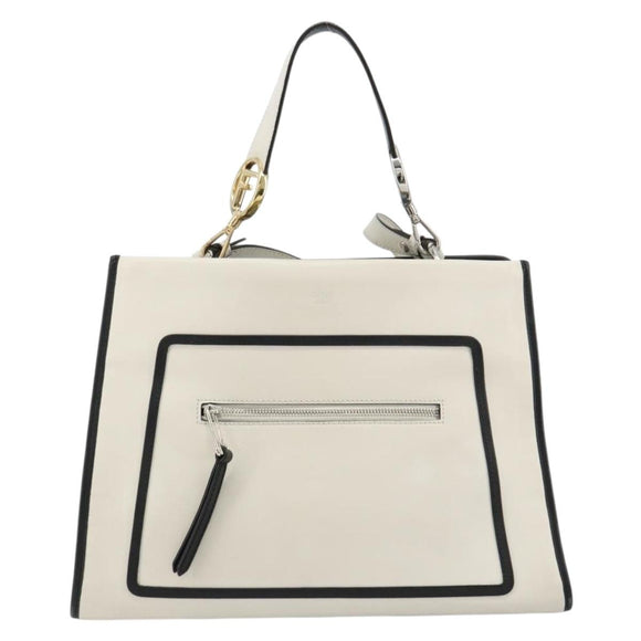 FENDI Runaway Hand Bag Leather 2way White Silver black Auth ka4365A