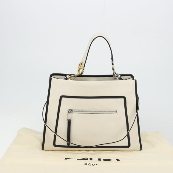 FENDI Runaway Hand Bag Leather 2way White Silver black Auth ka4365A