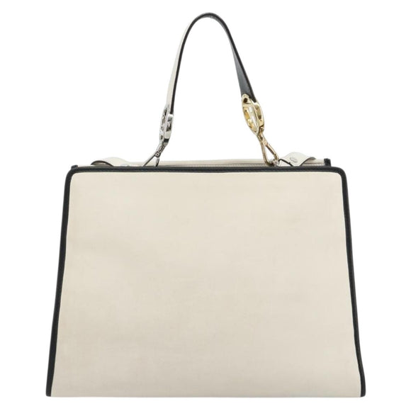 FENDI Runaway Hand Bag Leather 2way White Silver black Auth ka4365A