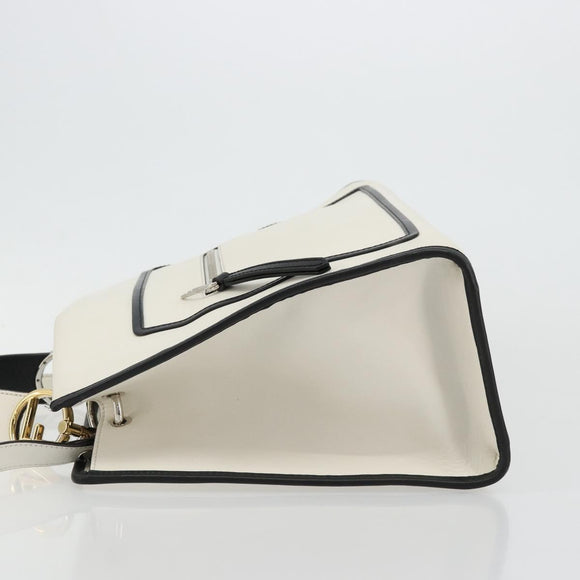 FENDI Runaway Hand Bag Leather 2way White Silver black Auth ka4365A