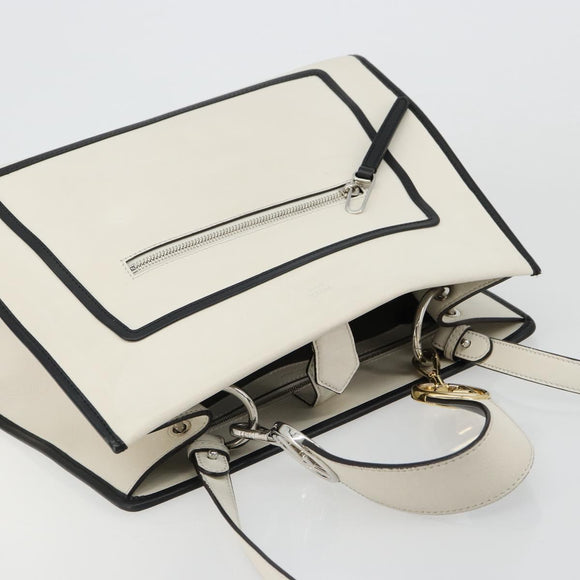 FENDI Runaway Hand Bag Leather 2way White Silver black Auth ka4365A