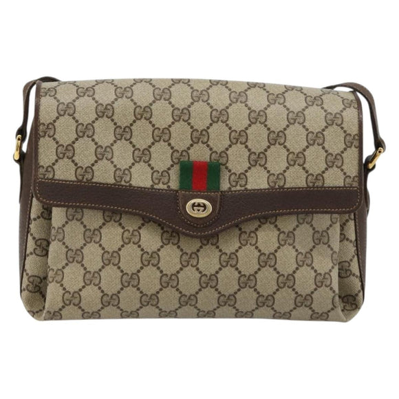 GUCCI GG Supreme Web Sherry Line Bag PVC Beige Gold 904 02 084 Auth ka4366