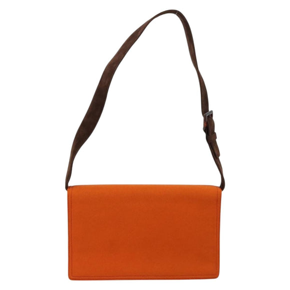 PRADA Schoudertas Katoen Oranje Zilver Auth ka4368A