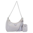 PRADA Re-Edition Schoudertas Nylon Paars Zilver Auth ka4372A-1