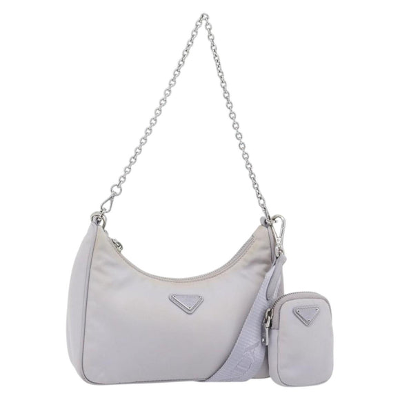 PRADA Re-Edition Schoudertas Nylon Paars Zilver Auth ka4372A