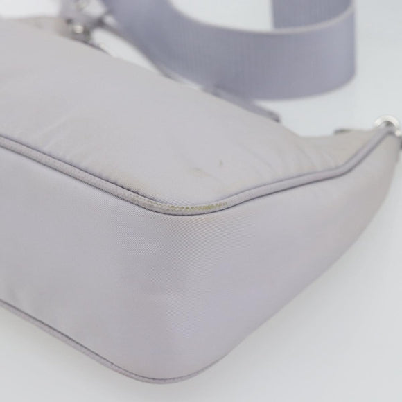 PRADA Re-Edition Schoudertas Nylon Paars Zilver Auth ka4372A