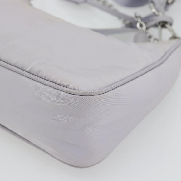 PRADA Re-Edition Schoudertas Nylon Paars Zilver Auth ka4372A